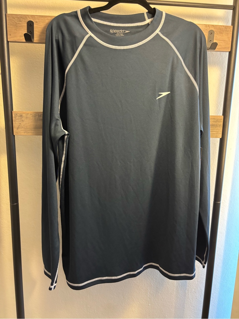 Speedo Navy Long Sleeve Performance Swim Top with White Trim